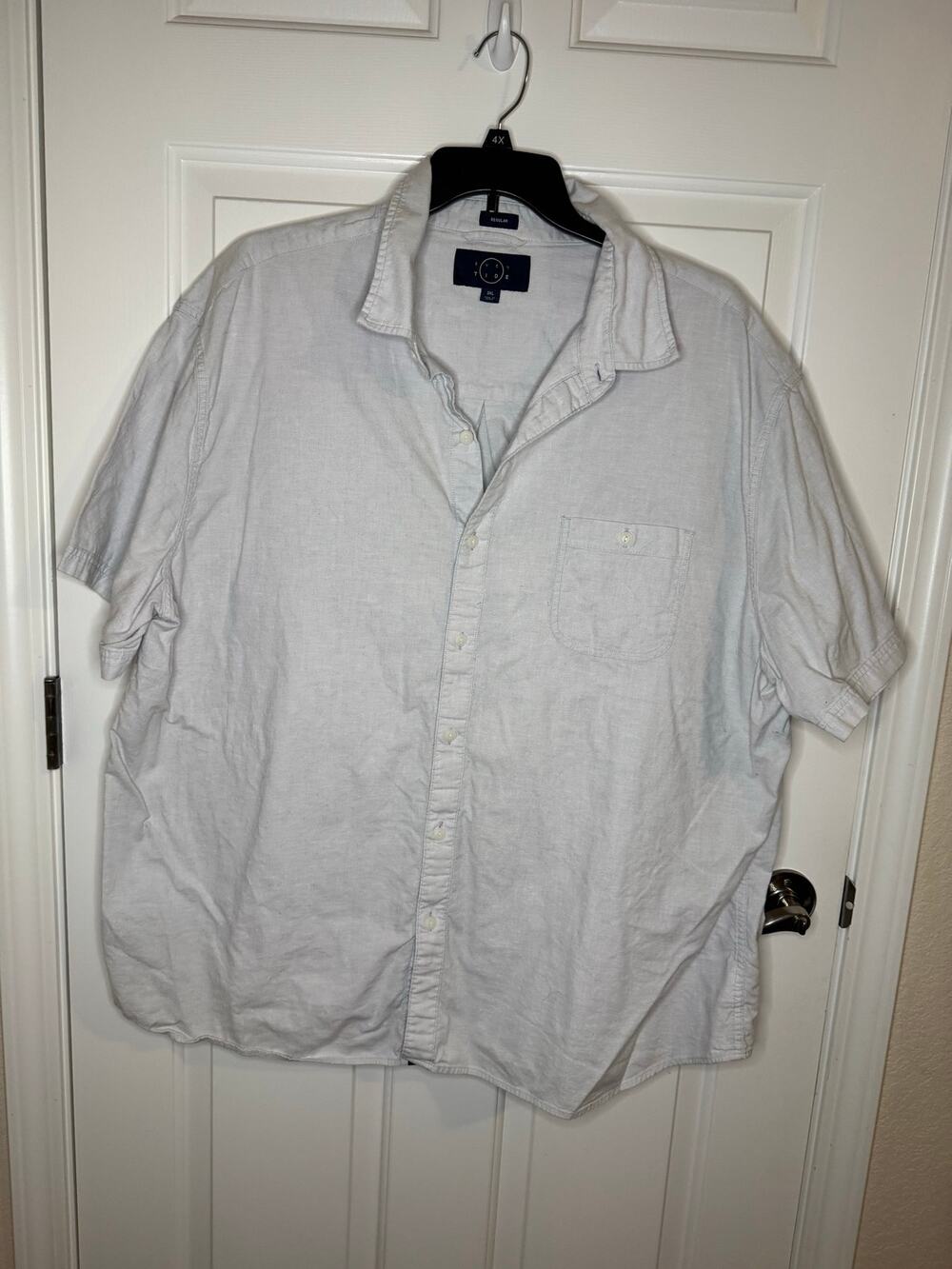 Even Tide Short Sleeve Recycled Cotton Button Down Shirt Light Gray Big 3XL